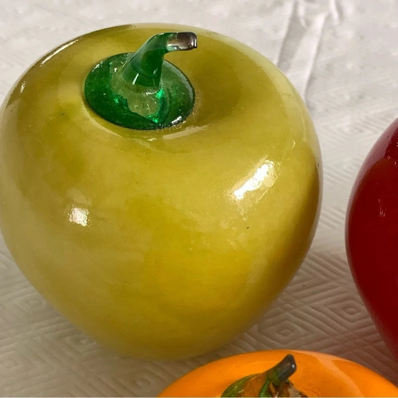 Murano Style Glass Fruit  10 pc Blown Glass Art Strawberry Apple Pear Peach - Picture 2 of 13